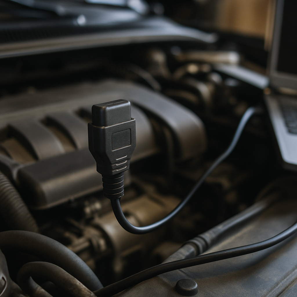 OBD2 diagnostic port connection used during ECU remapping UK process