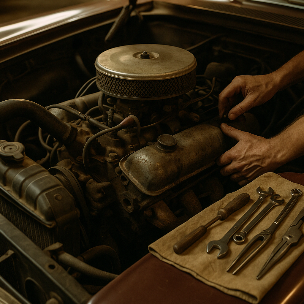 Classic car engine maintenance illustrating parts sourcing and classic car ownership costs UK